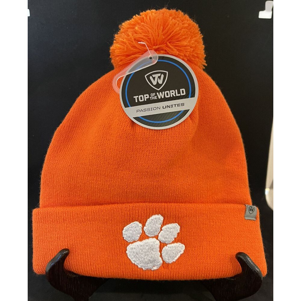 Clemson Tigers Top of the World Cuffed Knit Hat Pom Beanie NWT